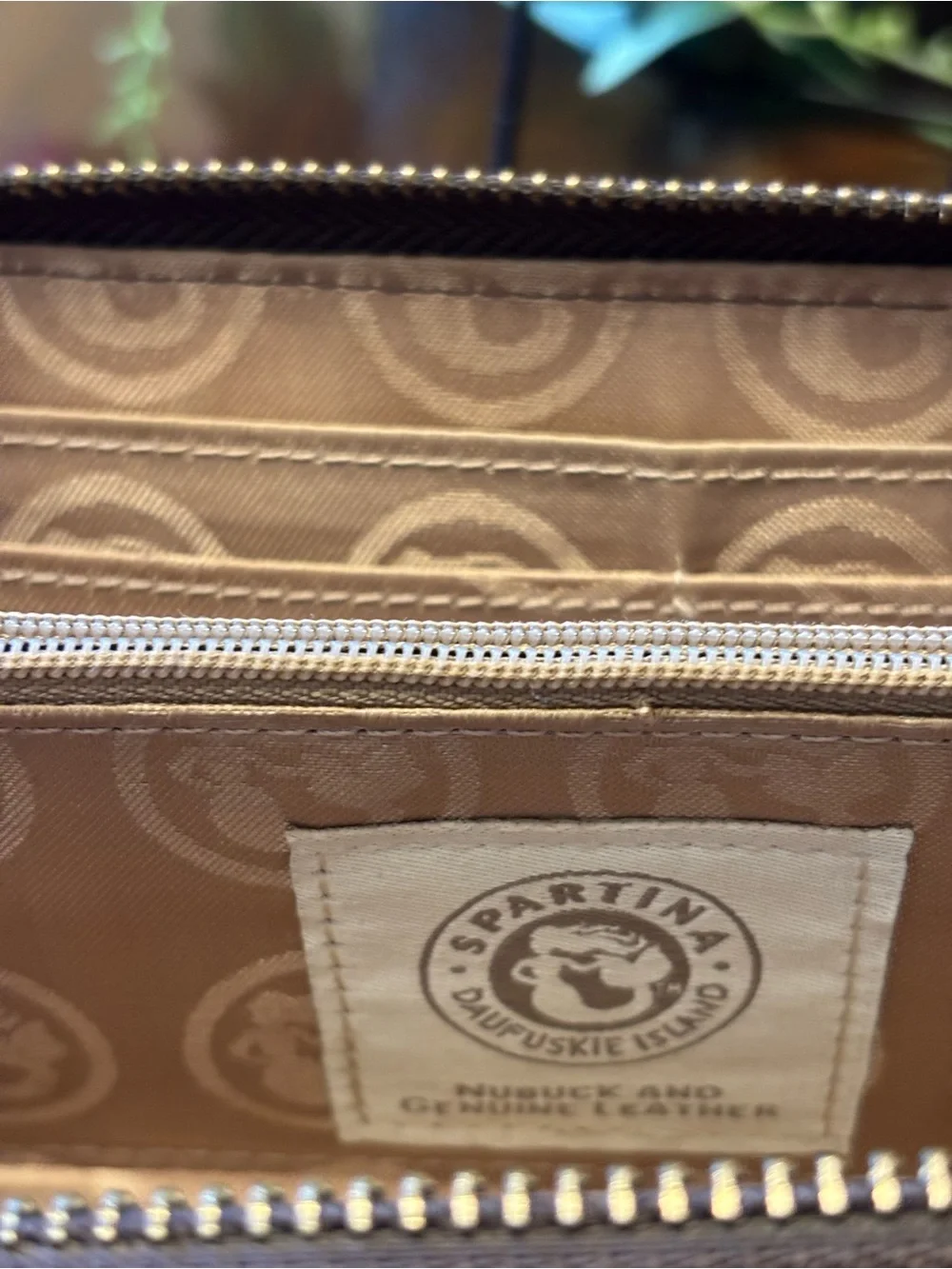 Spartina 449 Brown and Tan Leather Zip-Around Wallet